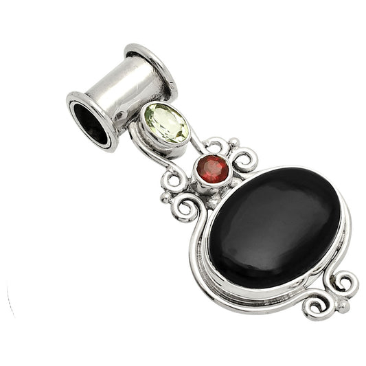 Black Onyx, Prasiolite (Green Amethyst) & Garnet Pendant P-1448 SDP149333