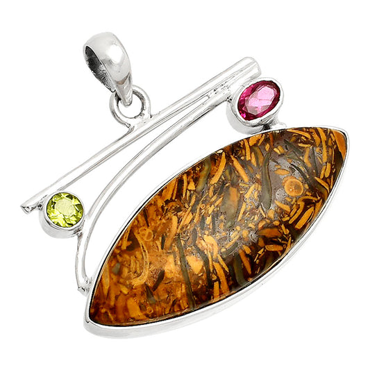 Coquina Fossil Jasper, Ruby & Peridot Pendant P-1286 SDP149386