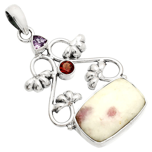 Pink Tourmaline in Quartz, Amethyst & Garnet Pendant P-1294 SDP149459
