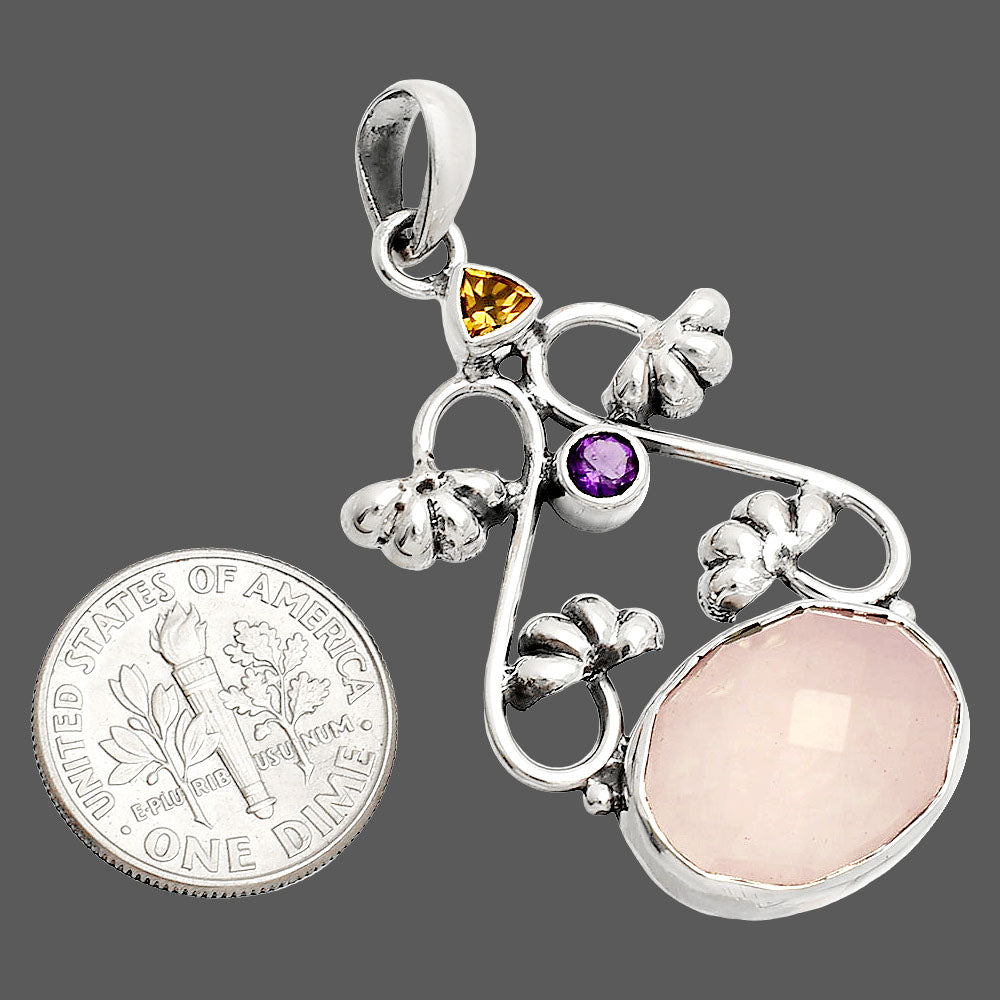 Rose Quartz, Cognac Quartz & Amethyst Pendant P-1294 SDP149463