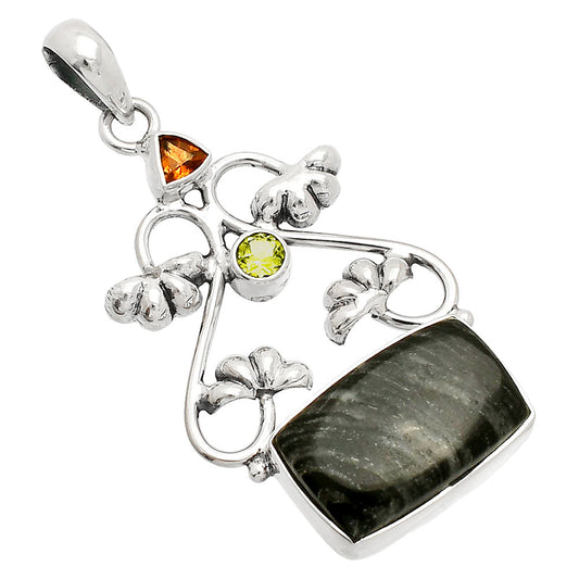 Silver Leaf Obsidian, Mandarin Citrine & Peridot Pendant P-1294 SDP149468