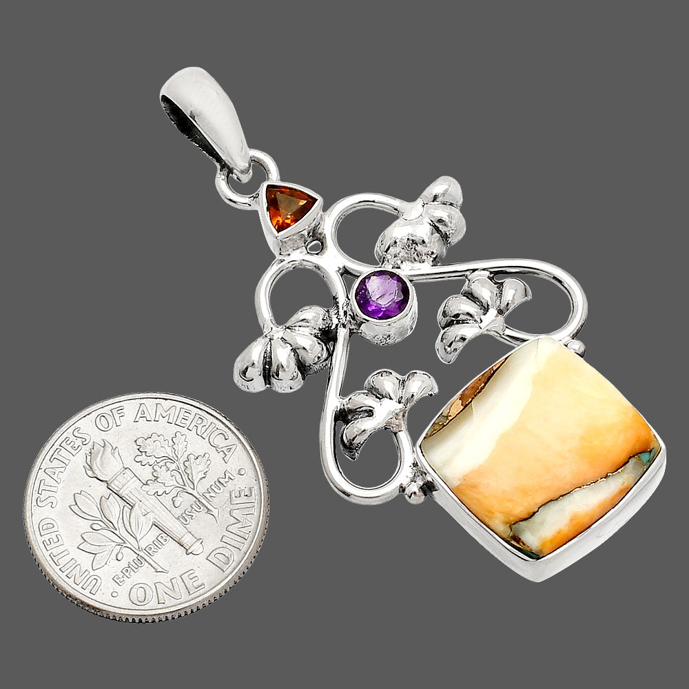 Spiny Oyster Turquoise, Mandarin Citrine & Amethyst Pendant P-1294 SDP149478