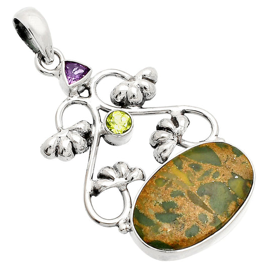 Bamboo Jasper, Amethyst & Peridot Pendant P-1294 SDP149490