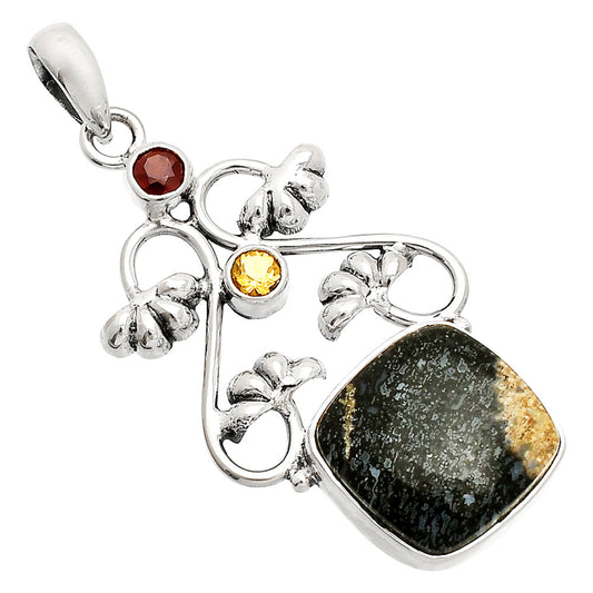 Palm Root Fossil Agate, Garnet & Citrine Pendant P-1294 SDP149505