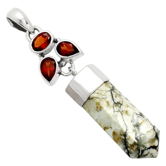 Authentic White Buffalo Turquoise Nevada, Garnet Point Pendant P-1307 SDP149573