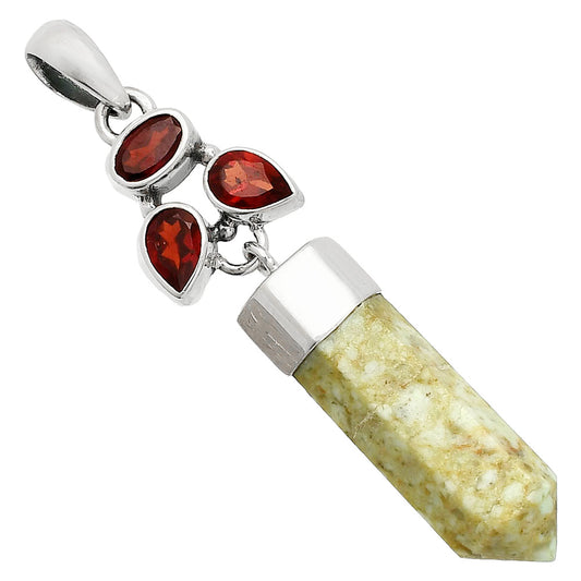Authentic White Buffalo Turquoise Nevada, Garnet Point Pendant P-1307 SDP149574