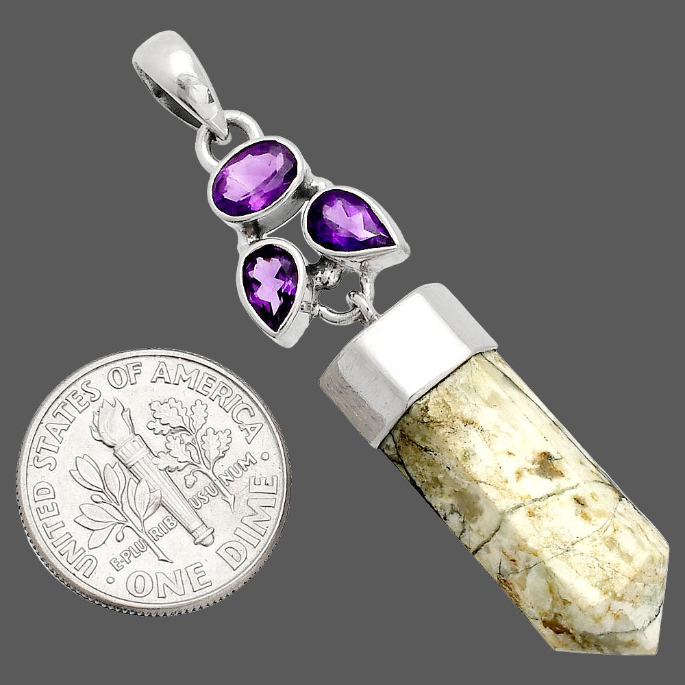 Authentic White Buffalo Turquoise & Amethyst Point Pendant P-1307 SDP149575