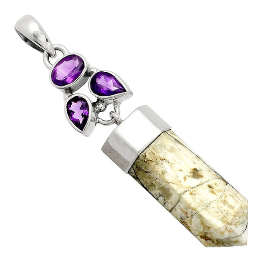 Authentic White Buffalo Turquoise & Amethyst Point Pendant P-1307 SDP149575