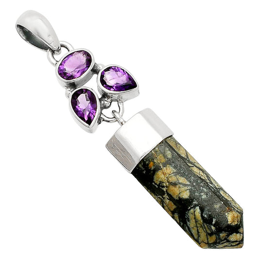 Authentic White Buffalo Turquoise & Amethyst Point Pendant P-1307 SDP149577