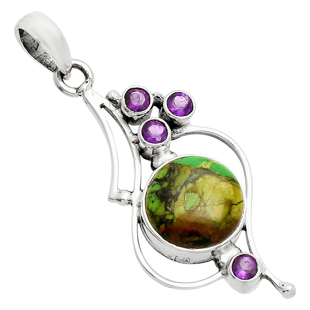 Green Matrix Turquoise & Garnet Pendant P-1037 SDP149598