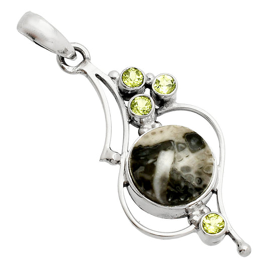 Mexican Cabbing Fossil & Peridot Pendant P-1037 SDP149612