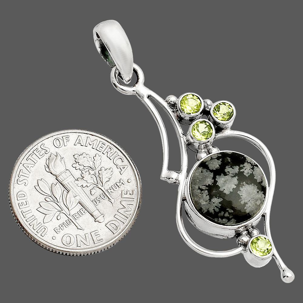 Natural Snow Flake Obsidian & Peridot Pendant P-1037 SDP149635