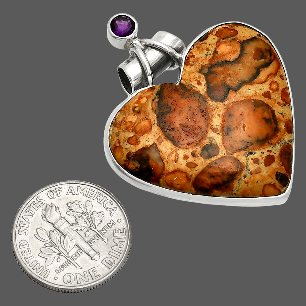 Heart - Leopardite Jasper & Amethyst Pendant P-1159 SDP149650