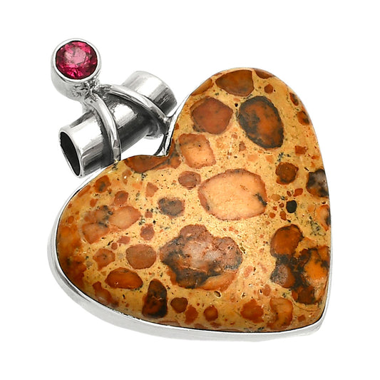 Heart - Leopardite Jasper & Garnet Pendant P-1159 SDP149651