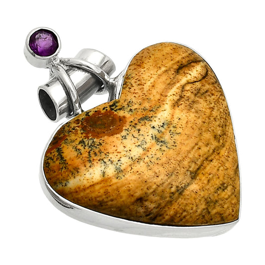 Heart - Picture Jasper & Amethyst Pendant P-1159 SDP149652