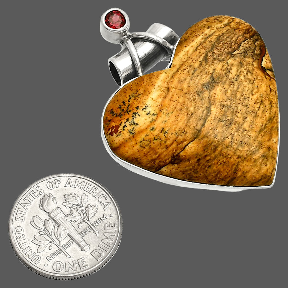 Heart - Picture Jasper & Garnet Pendant P-1159 SDP149708