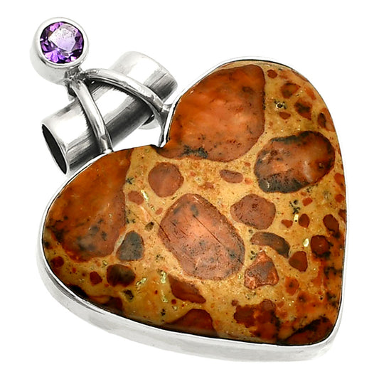 Heart - Leopardite Jasper & Amethyst Pendant P-1159 SDP149726