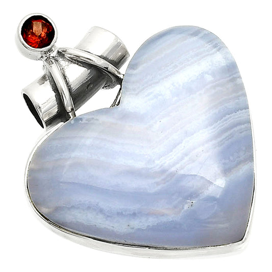 Heart - Blue Lace Agate & Garnet Pendant P-1159 SDP149757