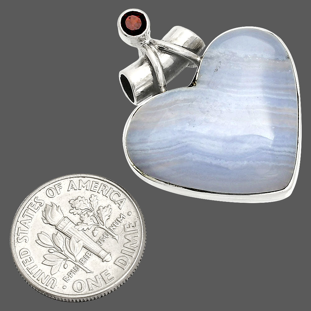 Heart - Blue Lace Agate & Garnet Pendant P-1159 SDP149786