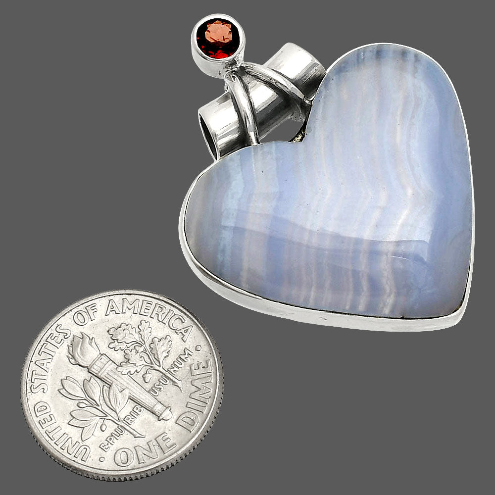 Heart - Blue Lace Agate & Garnet Pendant P-1159 SDP149787