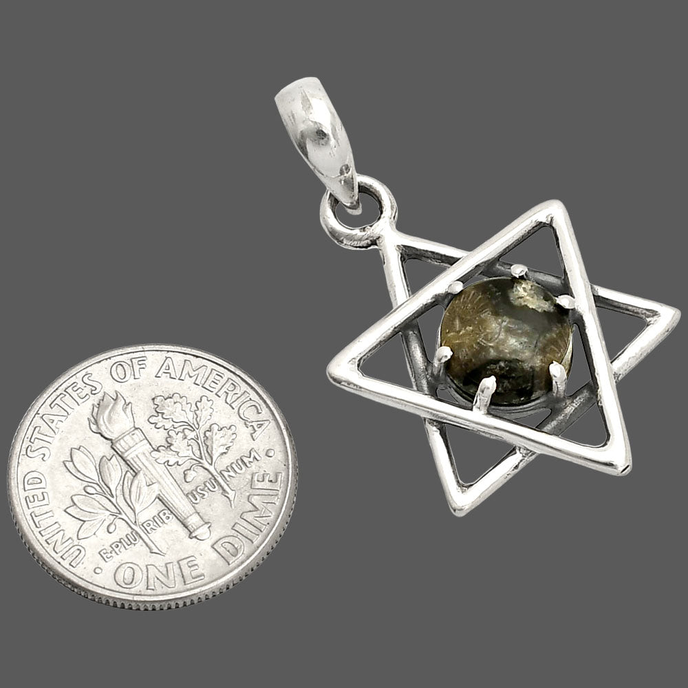 Star of David - Black Flower Fossil Coral Pendant P-1004 SDP150006
