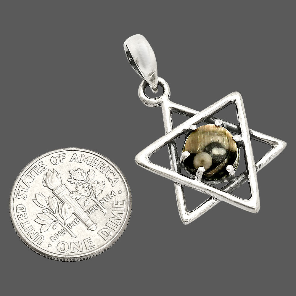 Star of David - Natural Crinoid Fossil Coral Pendant P-1004 SDP150022