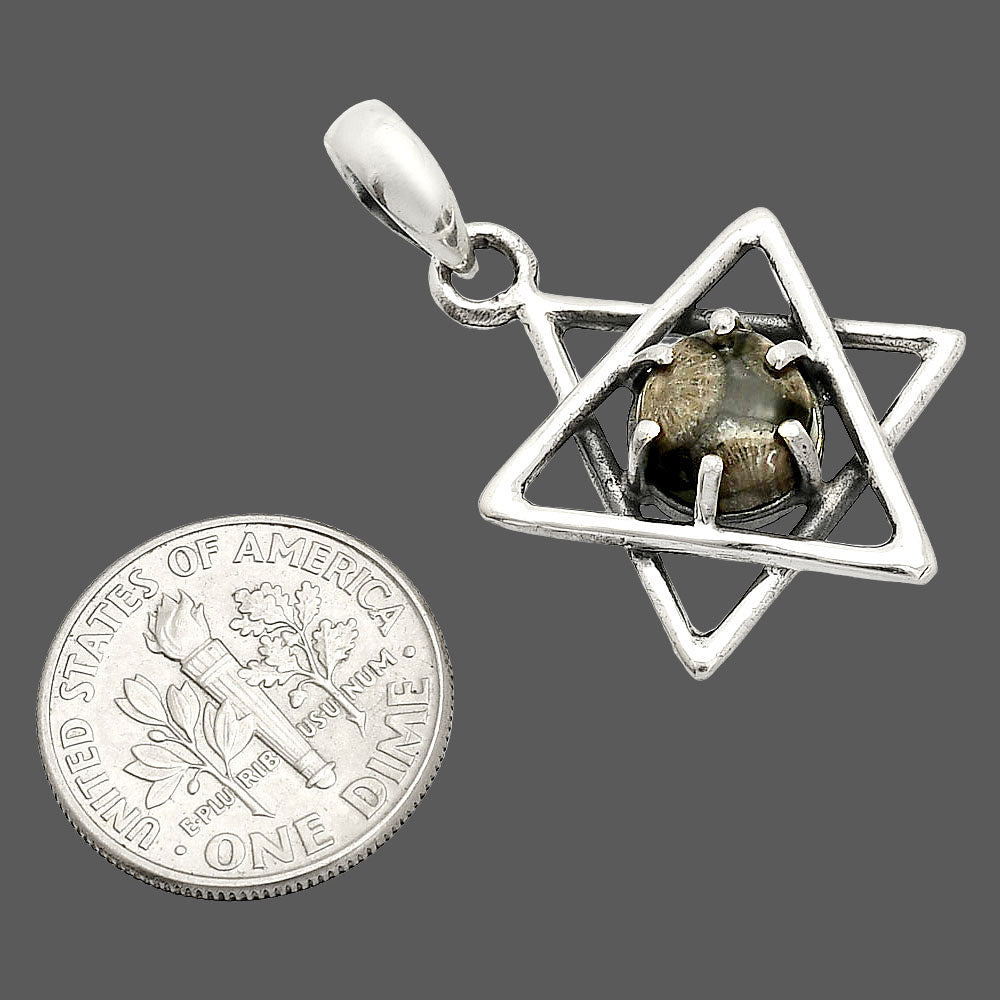 Star of David - Black Flower Fossil Coral Pendant P-1004 SDP150082