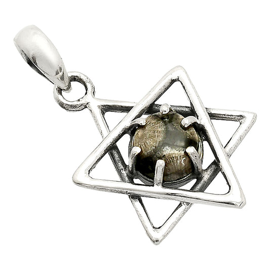 Star of David - Black Flower Fossil Coral Pendant P-1004 SDP150082
