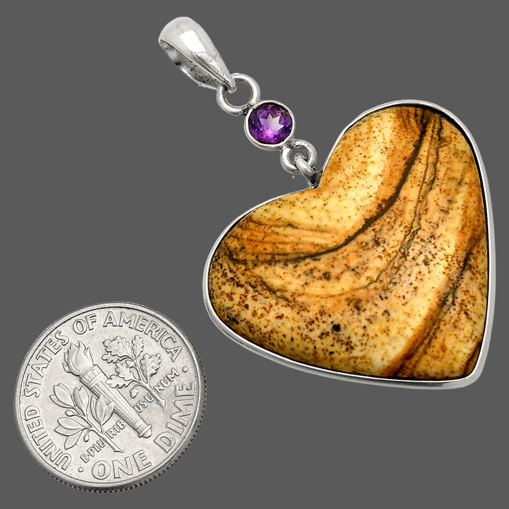 Heart - Picture Jasper & Amethyst Pendant P-1098 SDP150107