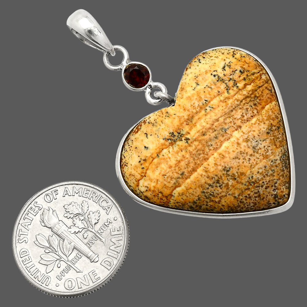 Heart - Picture Jasper & Garnet Pendant P-1098 SDP150114