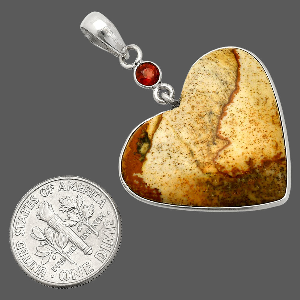 Heart - Picture Jasper & Garnet Pendant P-1098 SDP150125