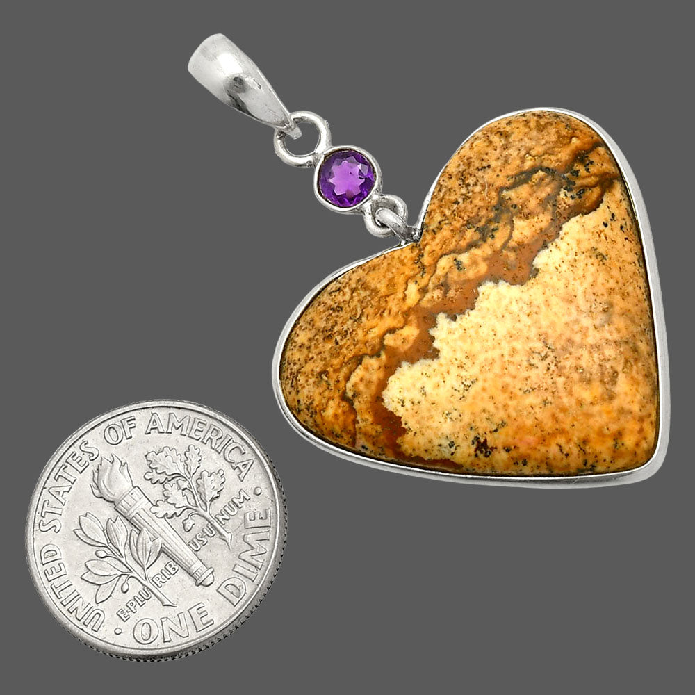 Heart - Picture Jasper & Amethyst Pendant P-1098 SDP150127