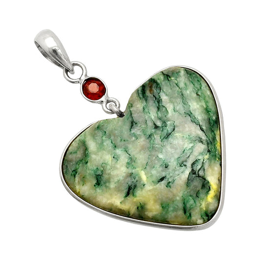 Heart - Green Mariposite & Garnet Pendant P-1098 SDP150129