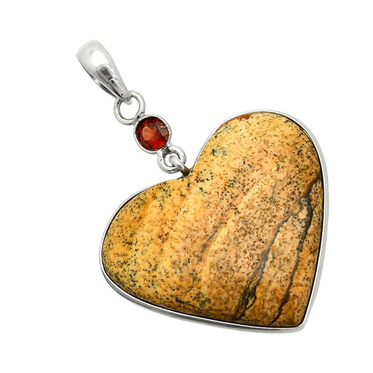 Heart - Picture Jasper & Garnet Pendant P-1098 SDP150130