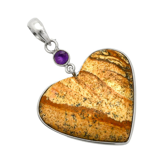 Heart - Picture Jasper & Amethyst Pendant P-1098 SDP150133