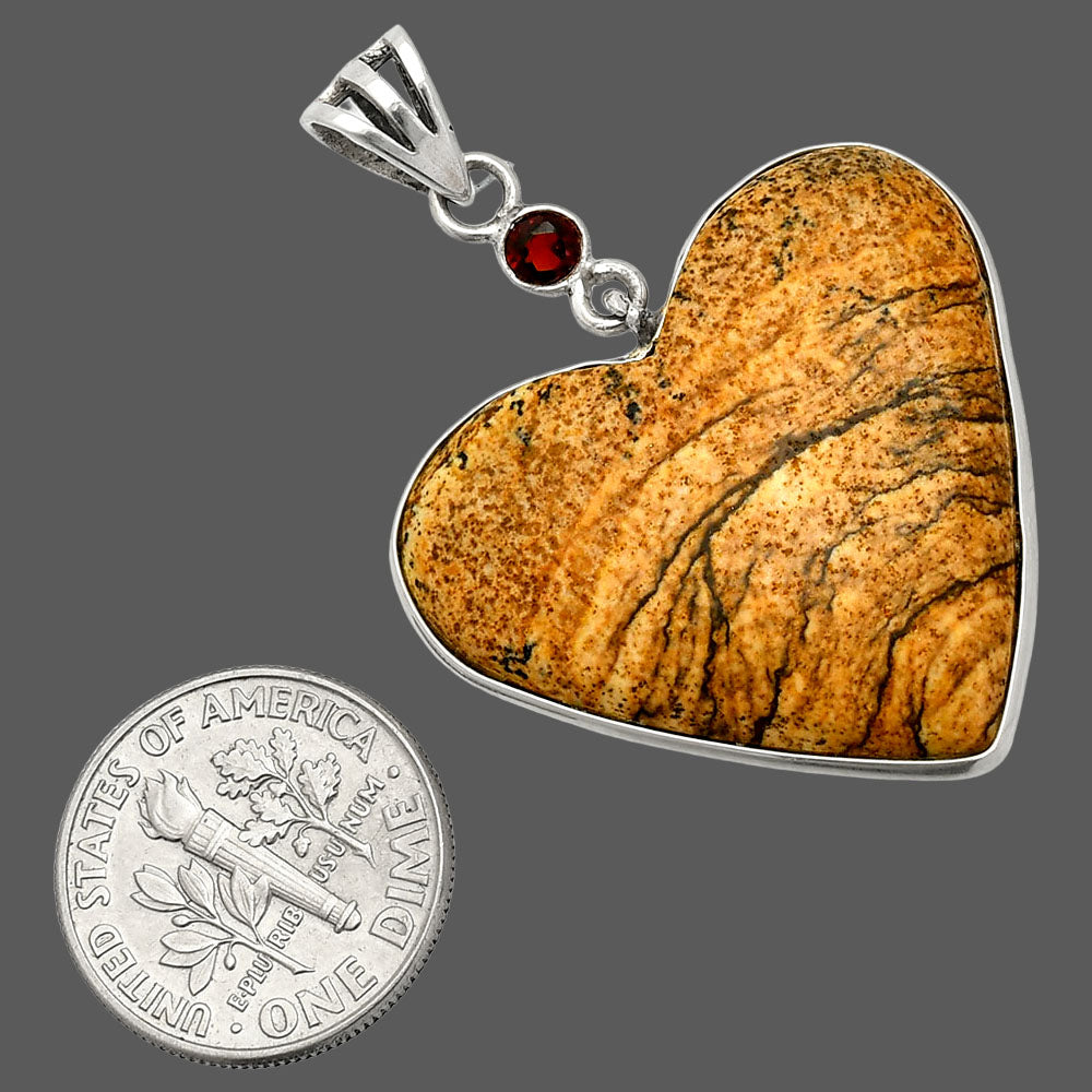 Heart - Picture Jasper & Garnet Pendant P-1098 SDP150136