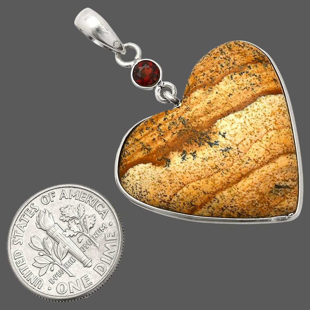 Heart - Picture Jasper & Garnet Pendant P-1098 SDP150139