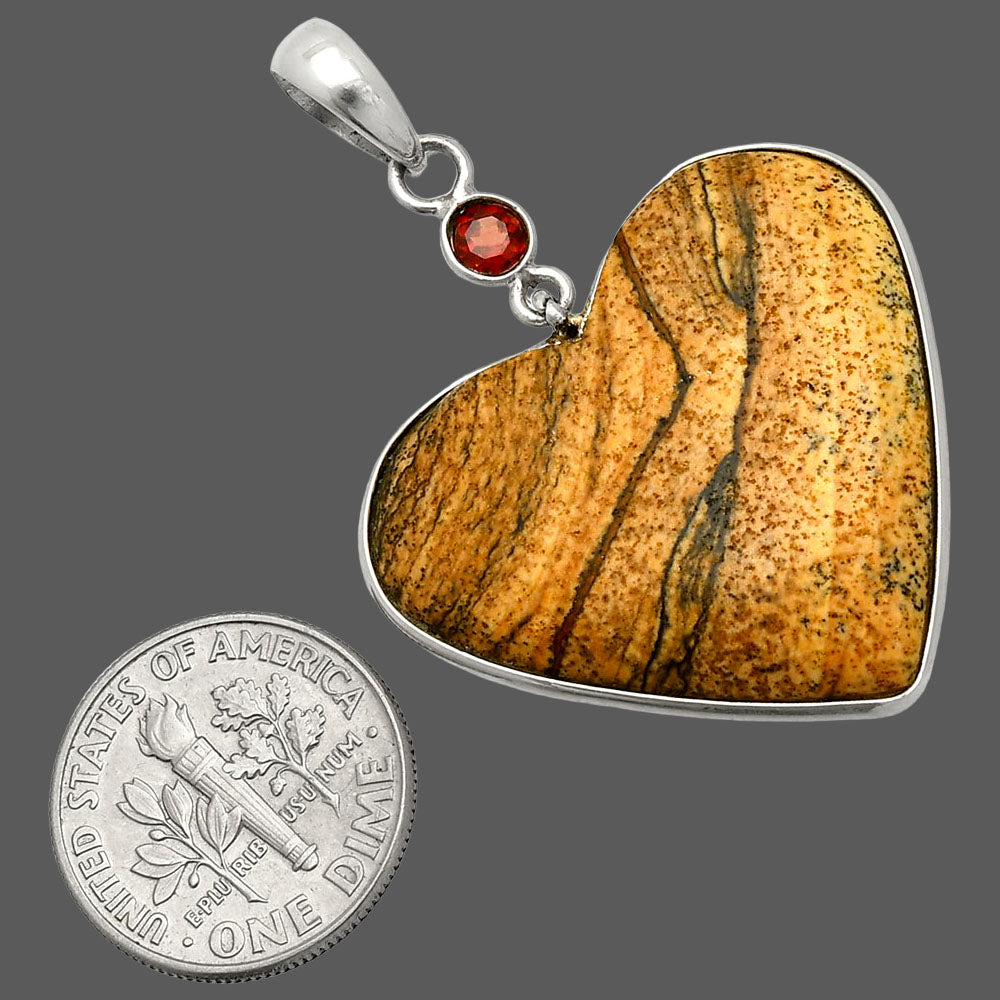 Heart - Picture Jasper & Garnet Pendant P-1098 SDP150147