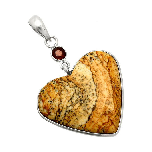 Heart - Picture Jasper & Garnet Pendant P-1098 SDP150150