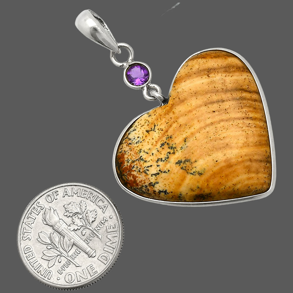 Heart - Picture Jasper & Amethyst Pendant P-1098 SDP150153