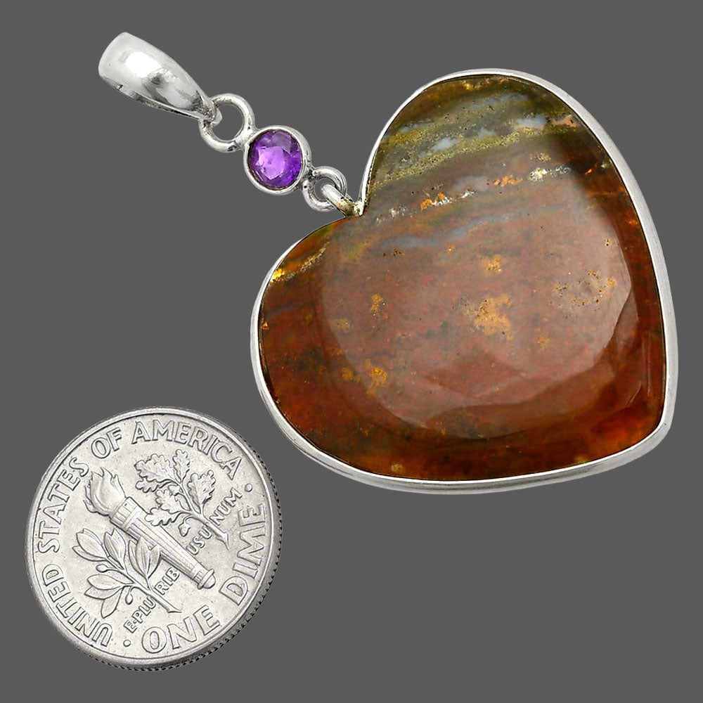Heart - Texas Moss Agate & Amethyst Pendant P-1098 SDP150154