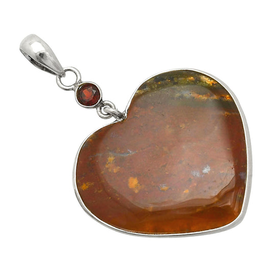Heart - Texas Moss Agate & Garnet Pendant P-1098 SDP150159