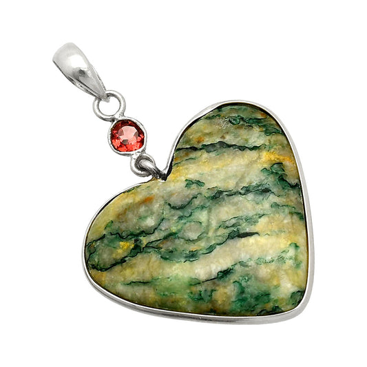 Heart - Green Mariposite & Garnet Pendant P-1098 SDP150161