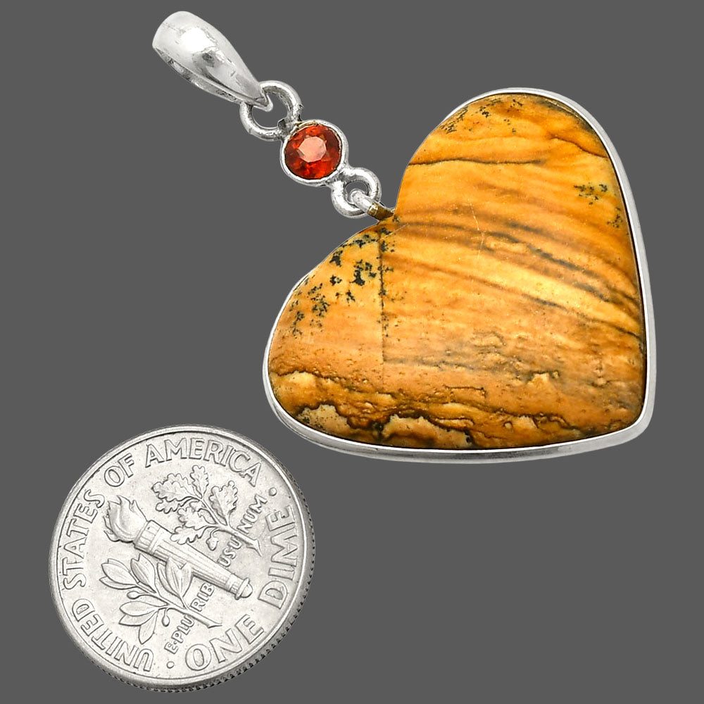 Heart - Picture Jasper & Garnet Pendant P-1098 SDP150168