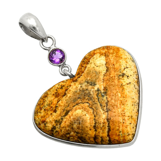 Heart - Picture Jasper & Amethyst Pendant P-1098 SDP150171