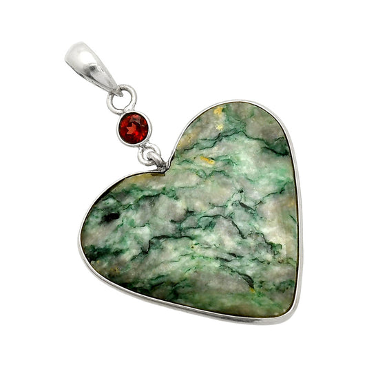 Heart - Green Mariposite & Garnet Pendant P-1098 SDP150175
