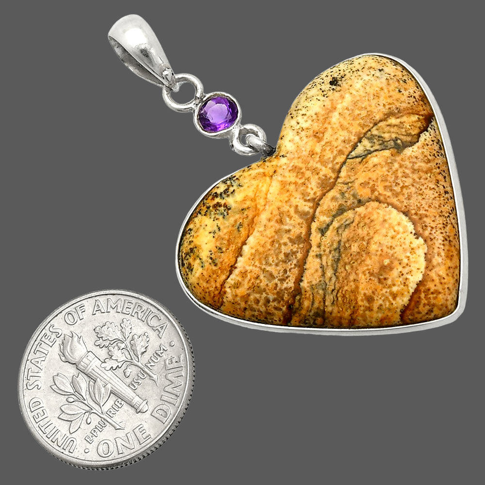 Heart - Picture Jasper & Amethyst Pendant P-1098 SDP150185