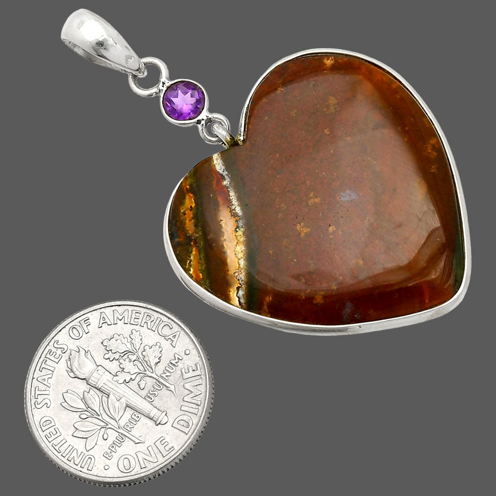 Heart - Texas Moss Agate & Amethyst Pendant P-1098 SDP150192