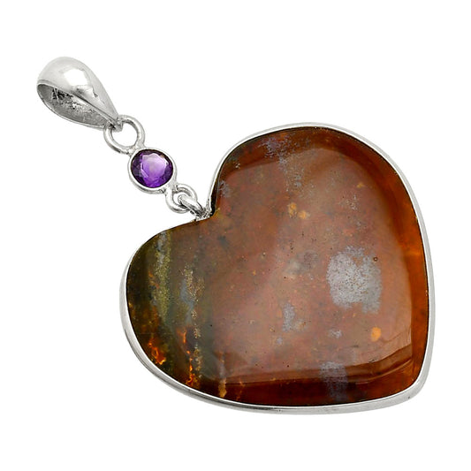 Heart - Texas Moss Agate & Amethyst Pendant P-1098 SDP150198