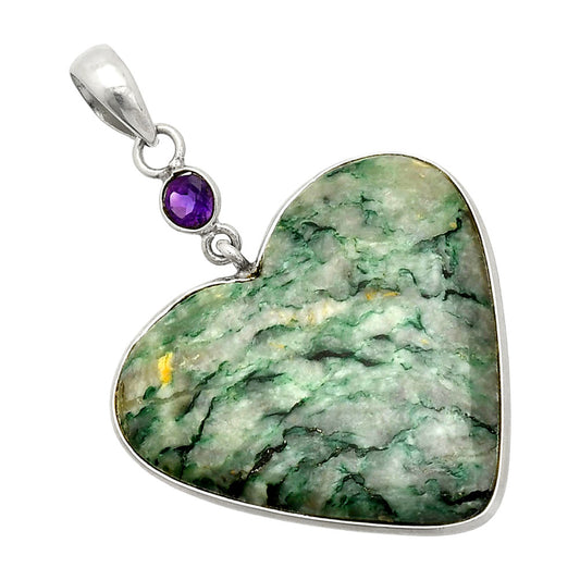 Heart - Green Mariposite & Amethyst Pendant P-1098 SDP150202
